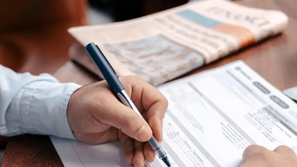 A person completing official-looking paperwork at a desk — Portugal student residence permit renewal