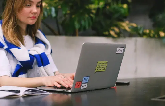 A freelancer working on a laptop in a modern indoor workspace — Portugal digital nomad visa freelancer